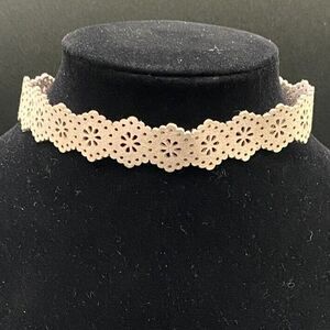 Light Pink Nude Cut-Out Leather and Gold Tone Choker Necklace